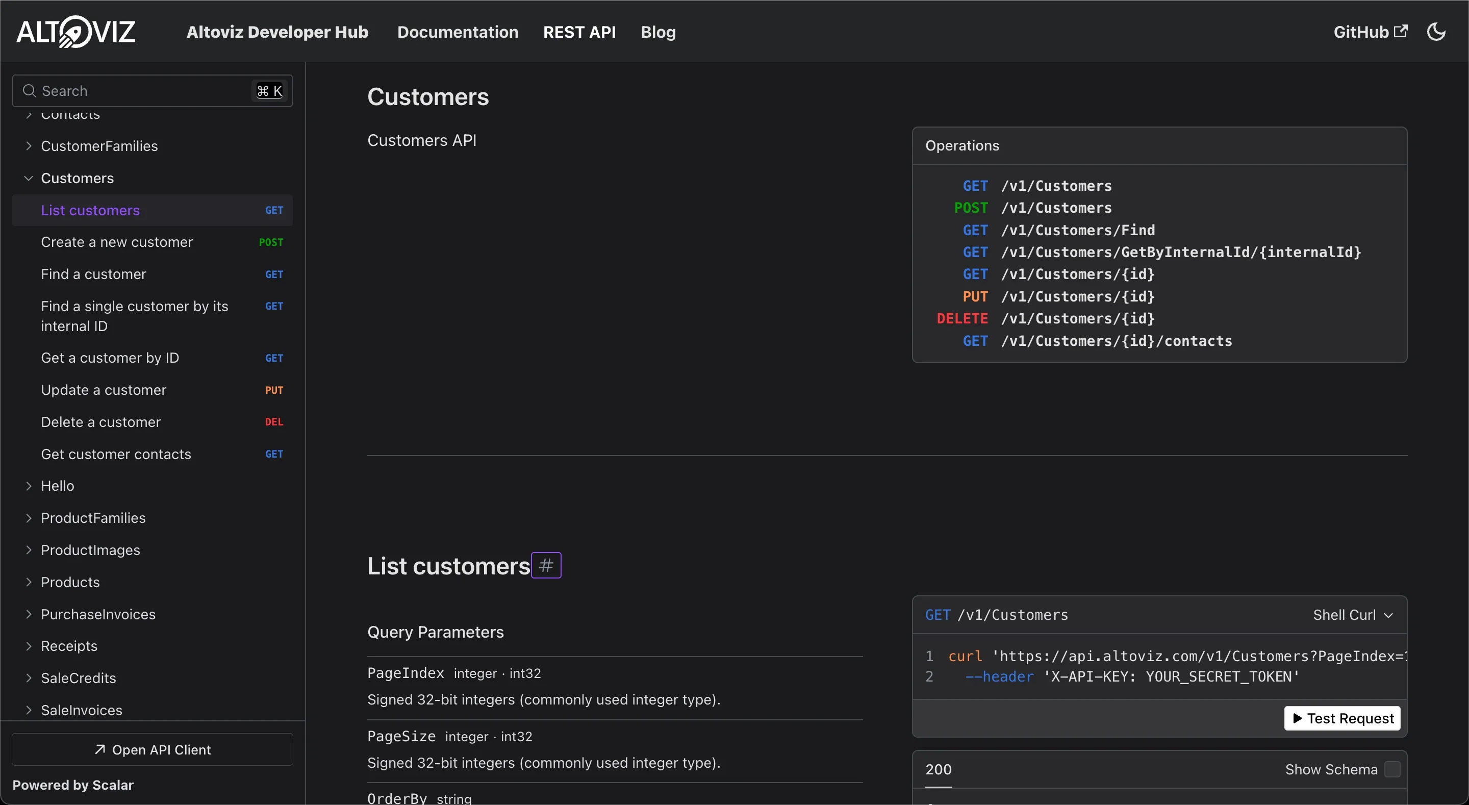 New API reference page